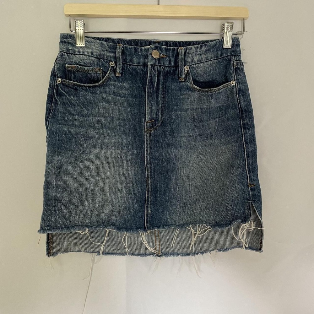 Good American Distressed Denim Mini Skirt 0/25 Blue Women Raw Hem